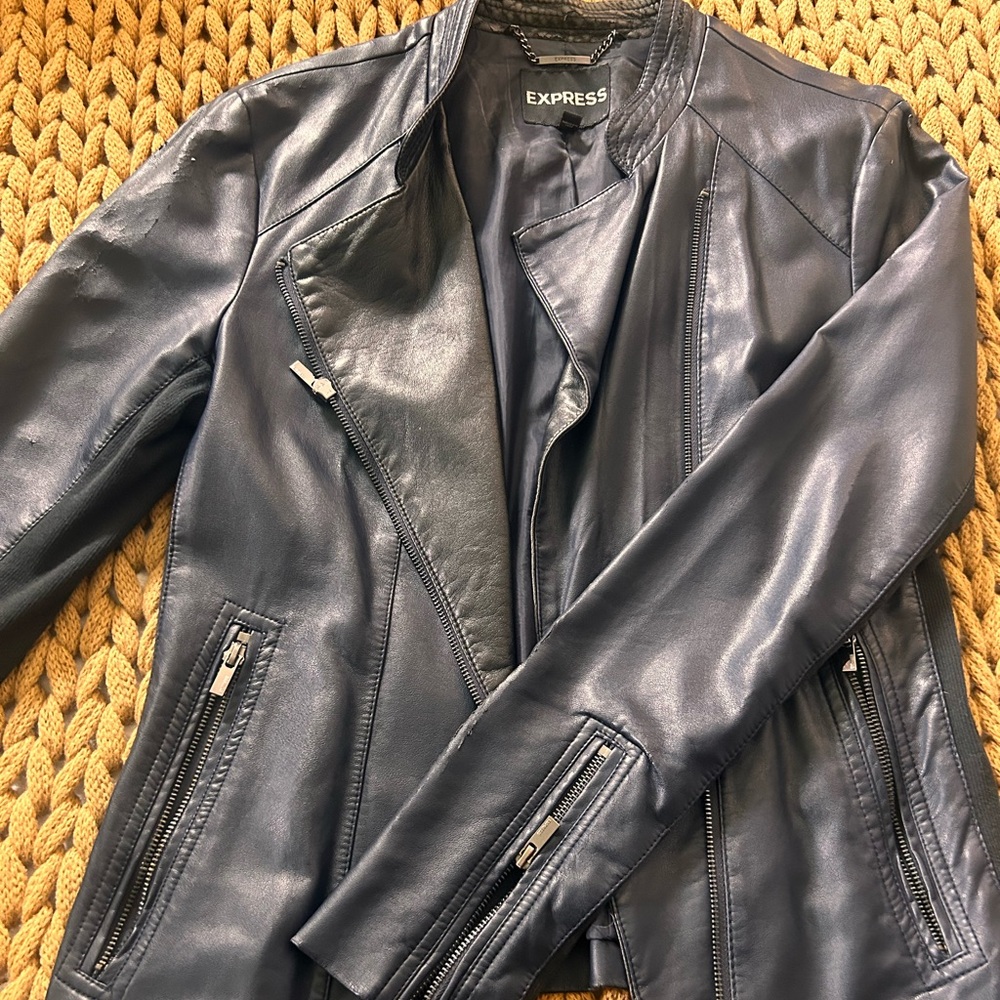 Express navy leather jacket